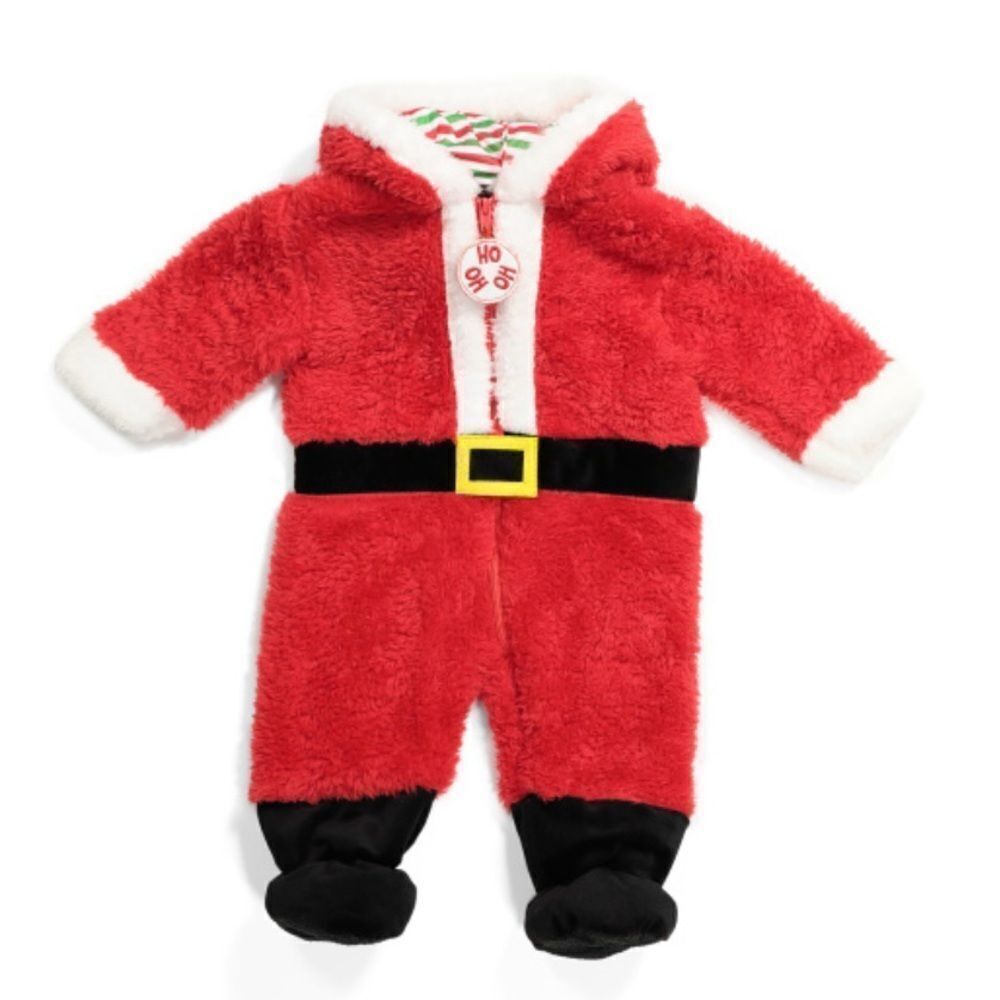 FAO‎ SCHWARZ Baby Plush Santa Onesie Sz 0-3 Months